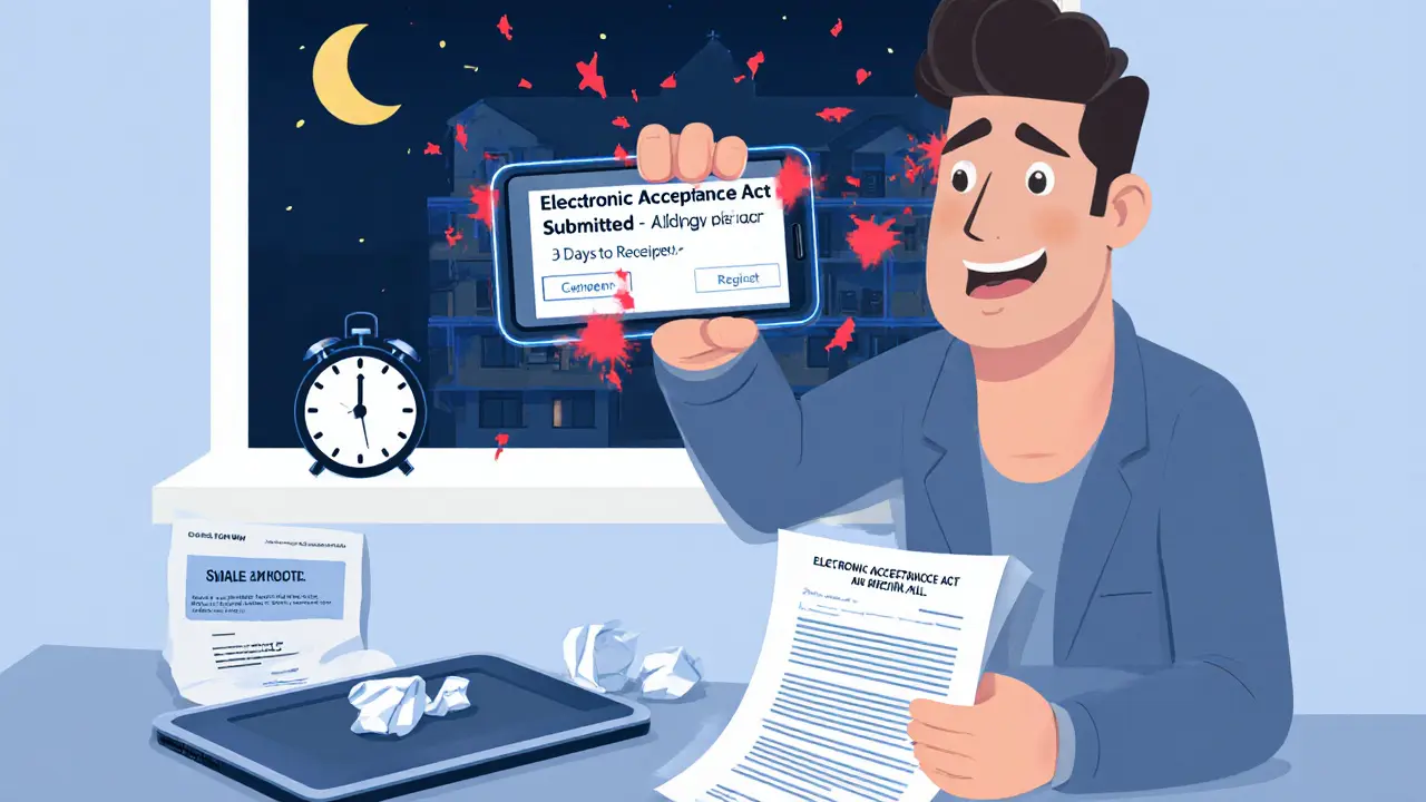 Покупатель смотрит на 3D-скан квартиры с скрытыми повреждениями на экране телефона.