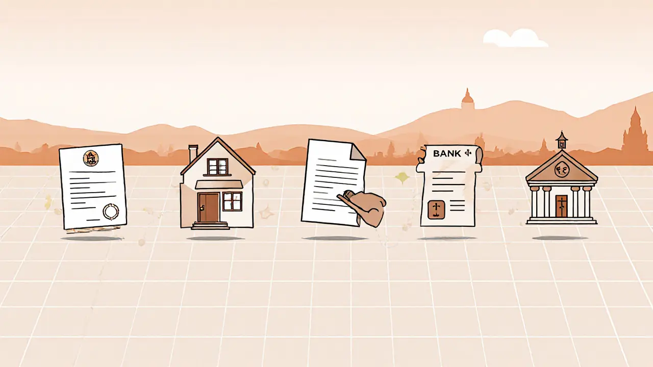 Пошаговая схема оформления военной ипотеки в виде иконок.