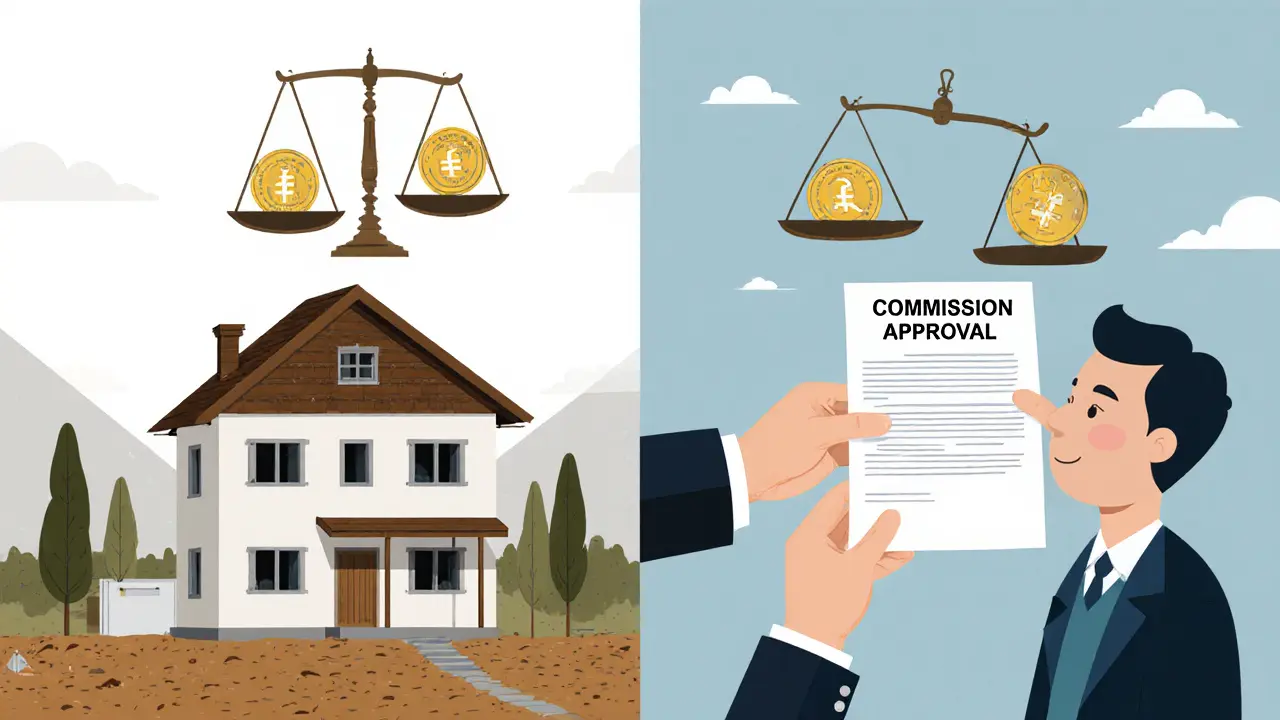 Строительство дома с одобрением комиссии и совмещением двух видов капитала.