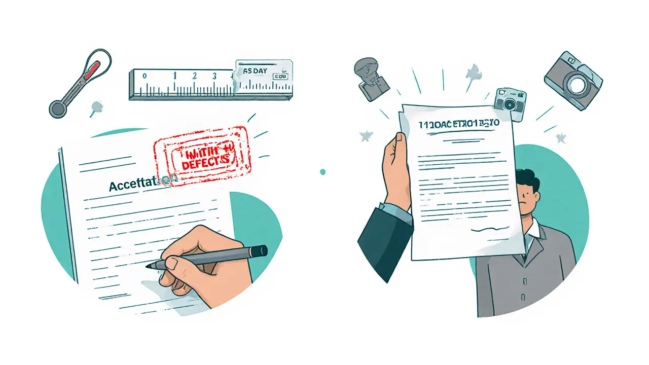 Домовладелец подписывает акт приемки с замечаниями, передавая претензию представителю застройщика.