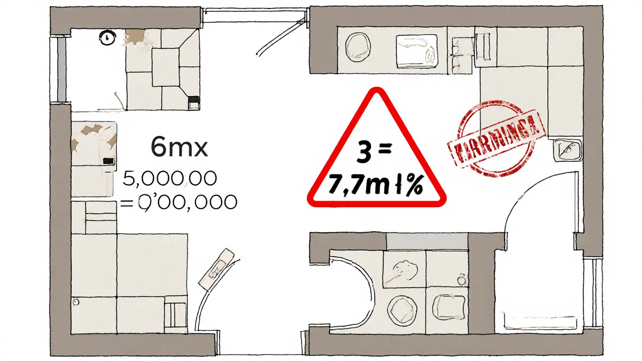 План квартиры с точными долями детей, минимум 1,2 м² на ребенка, выделенными квадратами.