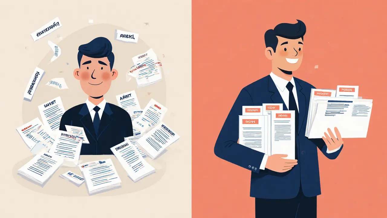 Покупатель в хаосе документов справа, слева — тот же покупатель в порядке с агентом.