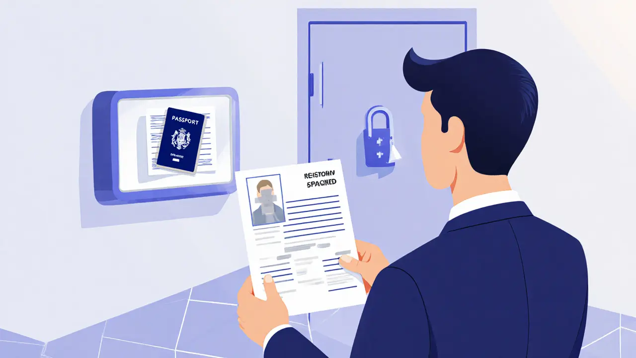 Продавец показывает копию выписки ЕГРН с скрытыми данными, оригиналы в сейфе.