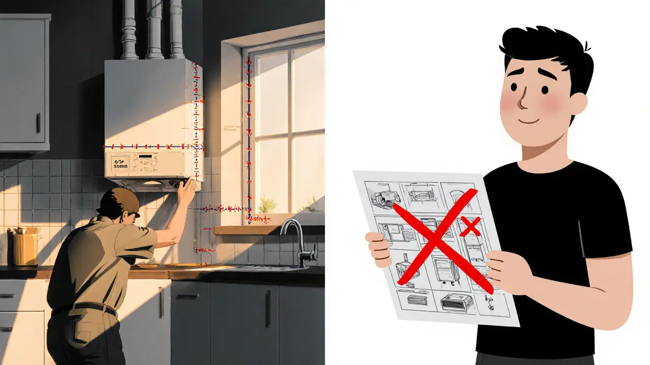 Сравнение правильной и неправильной установки газового котла в доме.