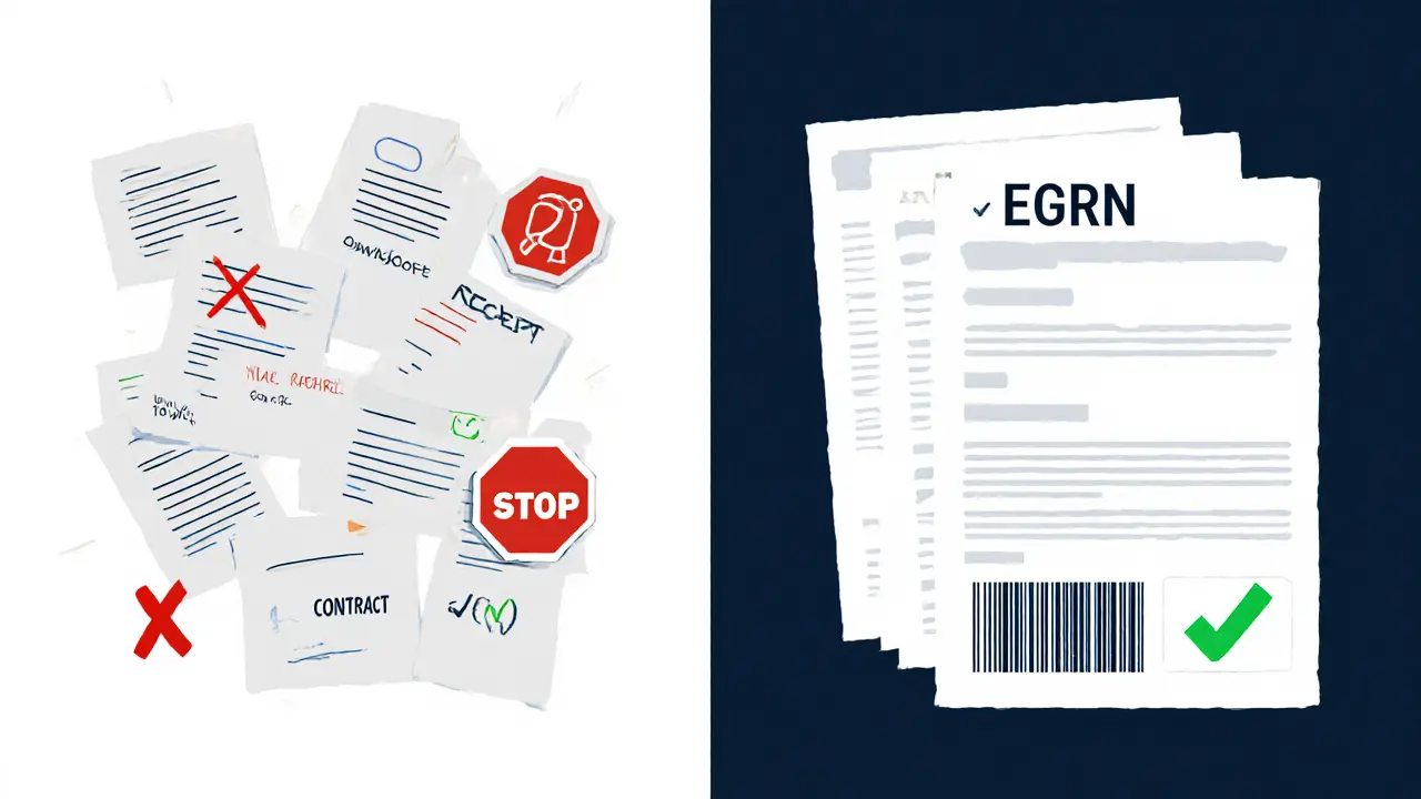 Сравнение: слева — ошибки в документах и красный стоп, справа — идеально оформленные бумаги и зелёная галочка.