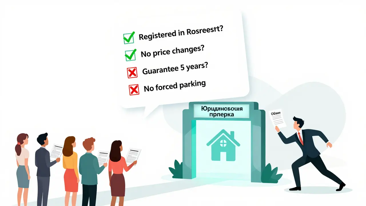 Проверочный список с зелеными галочками и красными крестами, ведущий к безопасному дому через юридическую проверку.