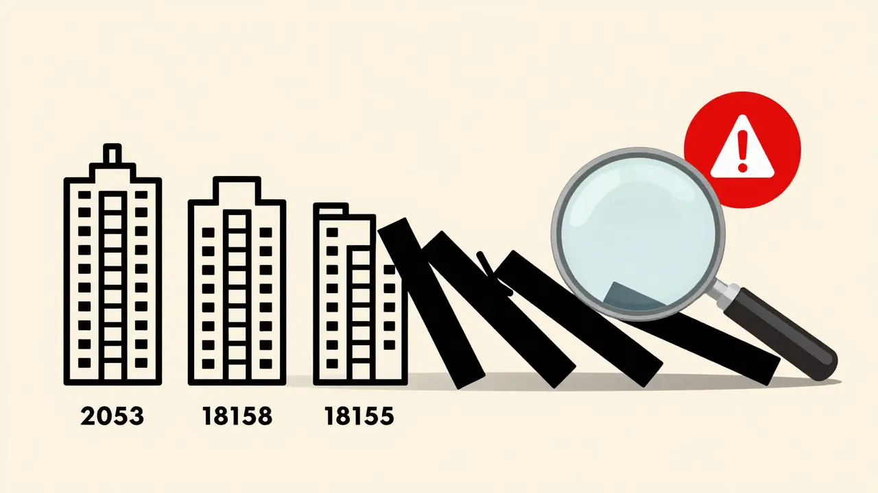Цепочка быстрых продаж квартиры с уменьшающимися ценами и предупреждающим знаком.