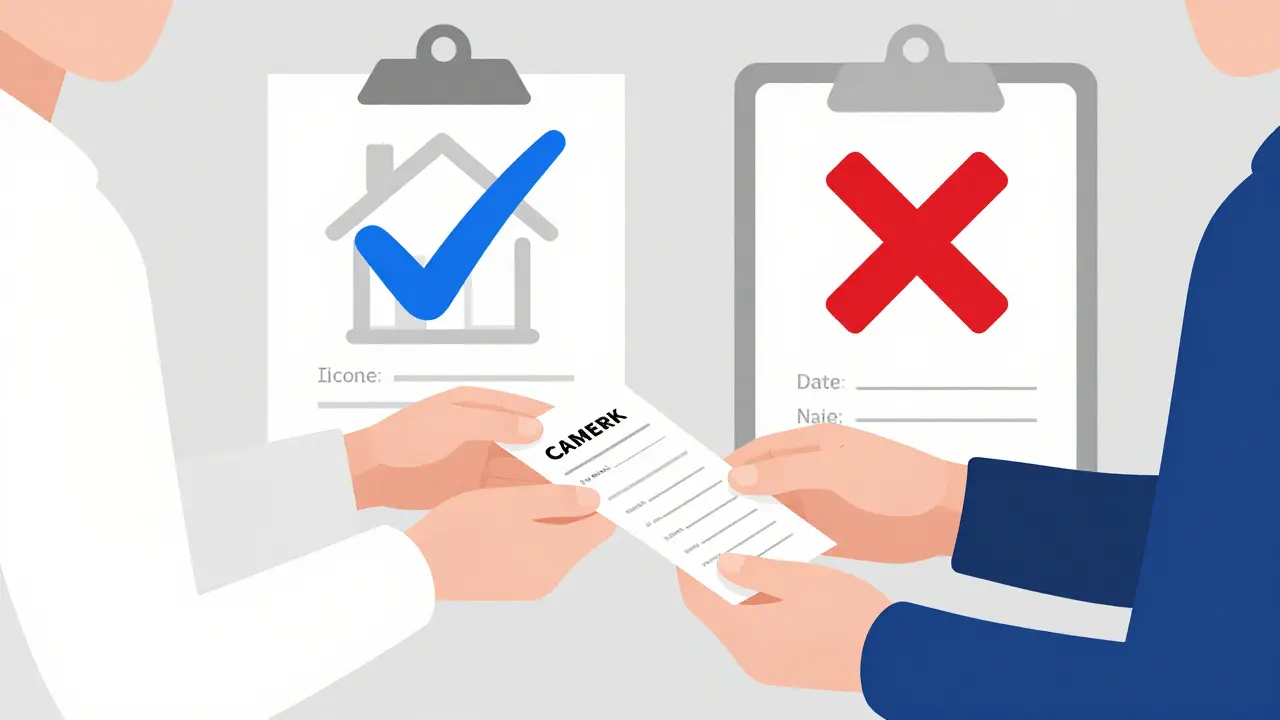 Две фигуры обмениваются распиской о получении аванса за квартиру, визуально показаны правильные и ошибочные элементы документа.