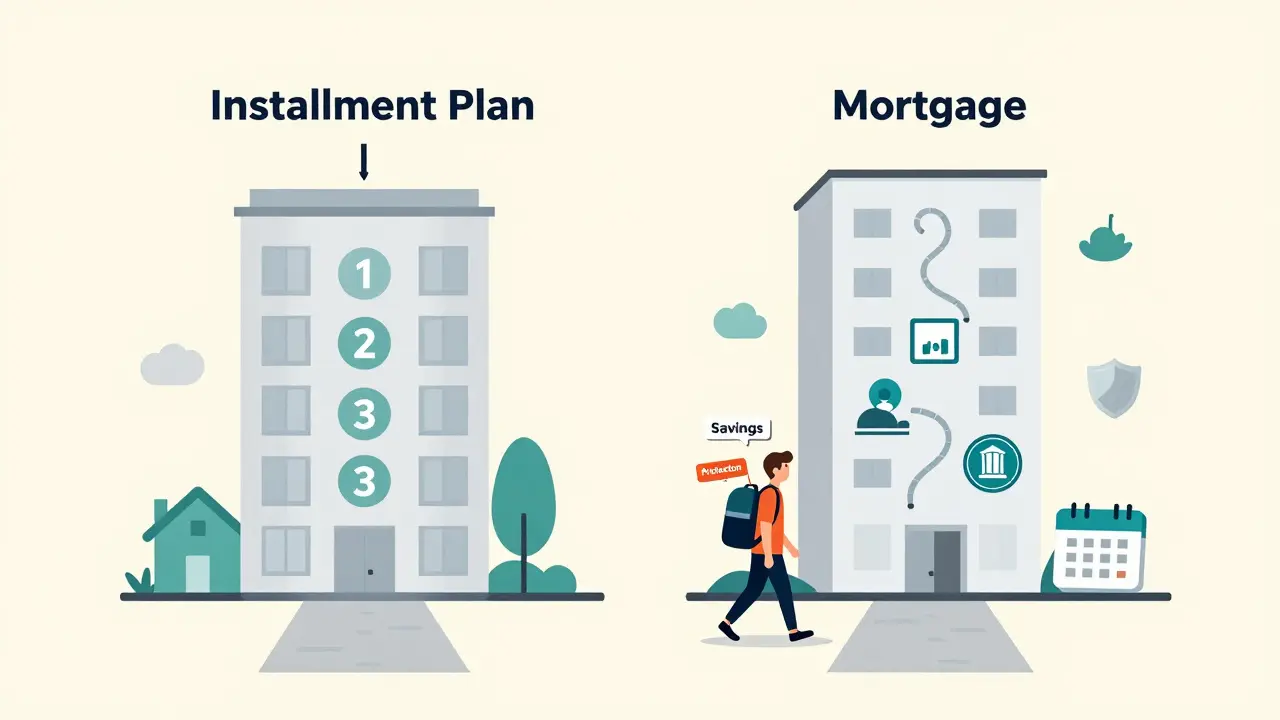 Гибридный путь к квартире: сочетание рассрочки и ипотеки с визуальными путями и защитными элементами.