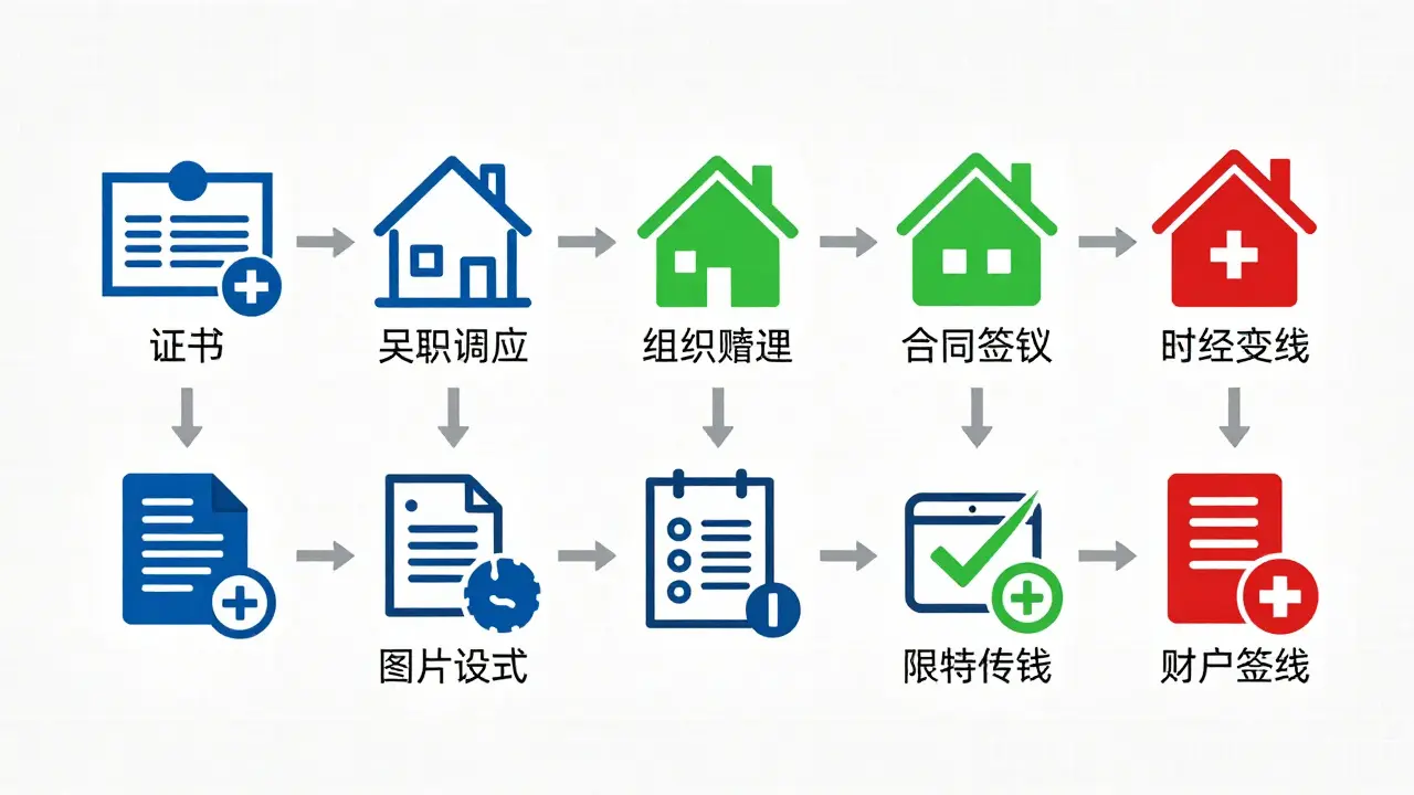 Схема из семи шагов покупки квартиры с маткапиталом в минималистичных иконках.
