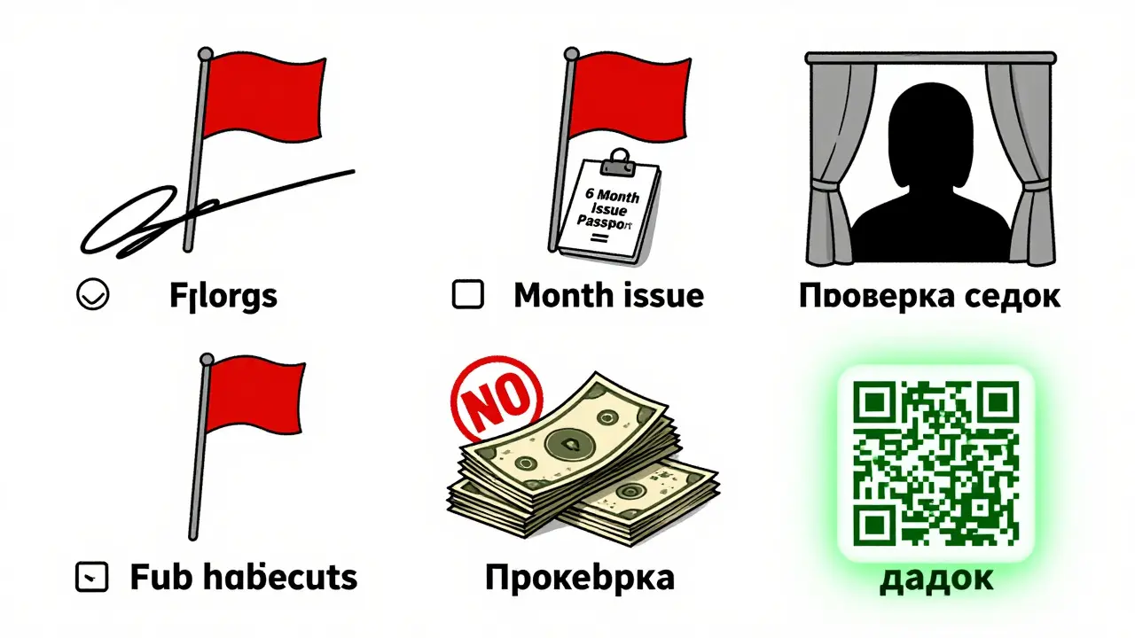 Список признаков фиктивной сделки с красными метками и QR-кодом проверки.