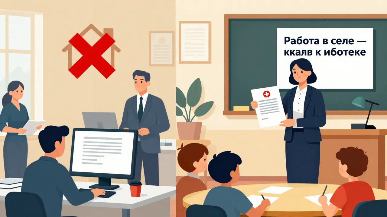 Сравнение офисного работника и сельского учителя с контрастными статусами.