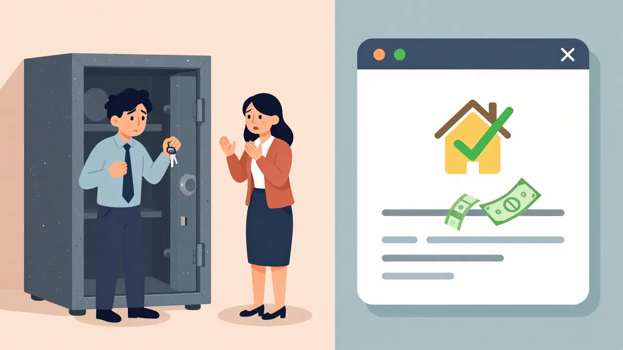 Сравнение: слева — рискованная банковская ячейка, справа — мгновенный перевод денег через аккредитив.