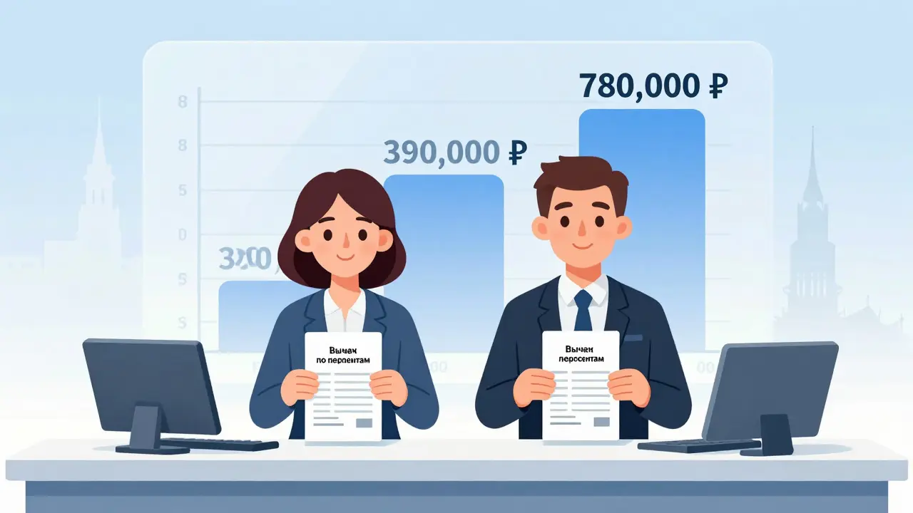 Супруги получают по одному чеку на вычет по ипотечным процентам.