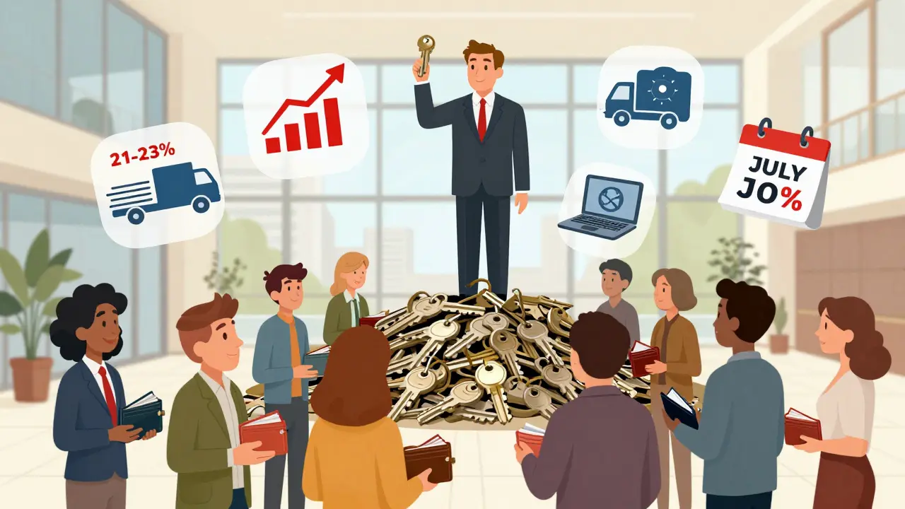 Жильцы в подъезде с падающими деньгами, арендодатель и символы спроса на жильё в минималистичной иллюстрации