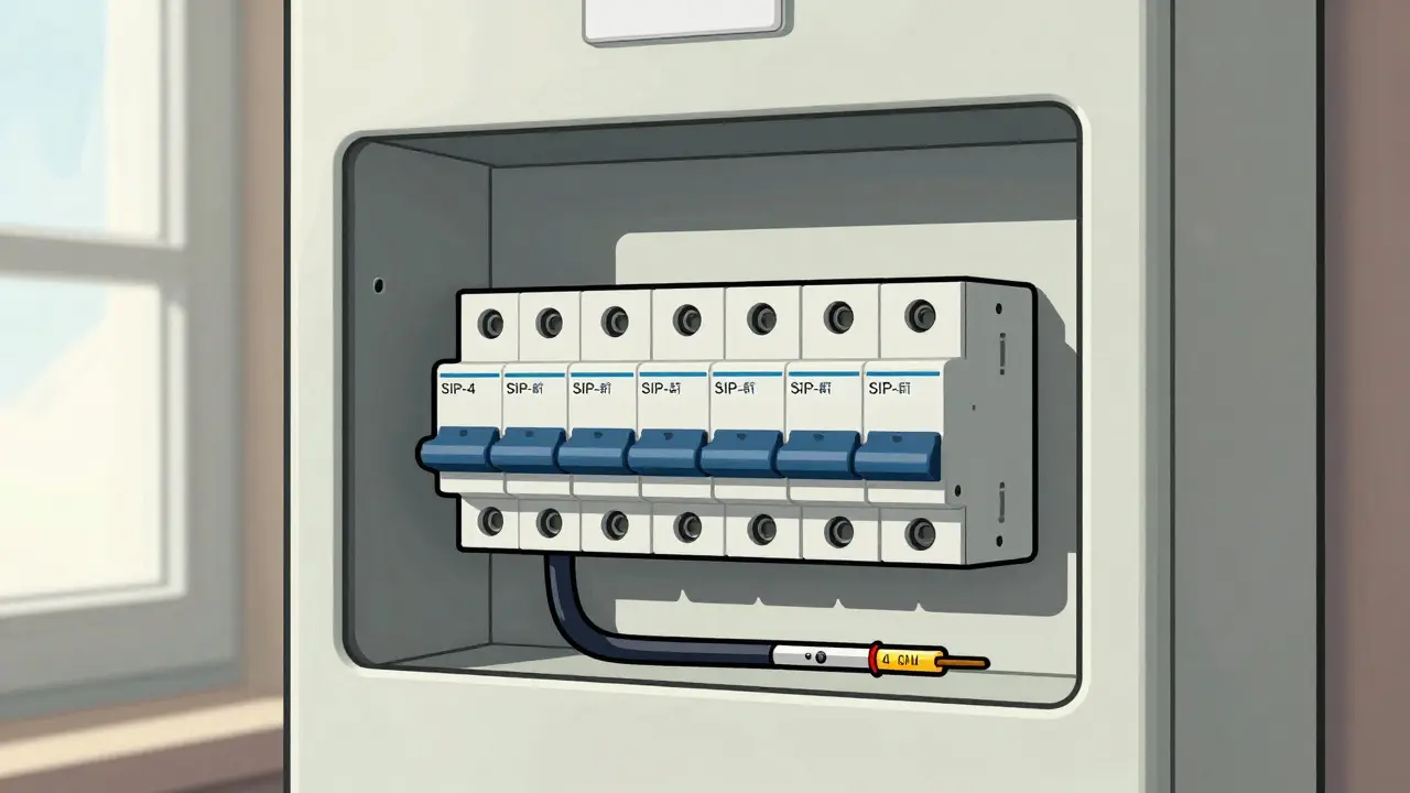 Электрощит с автоматами и заземлением, подключённый к кабелю SIP-4.