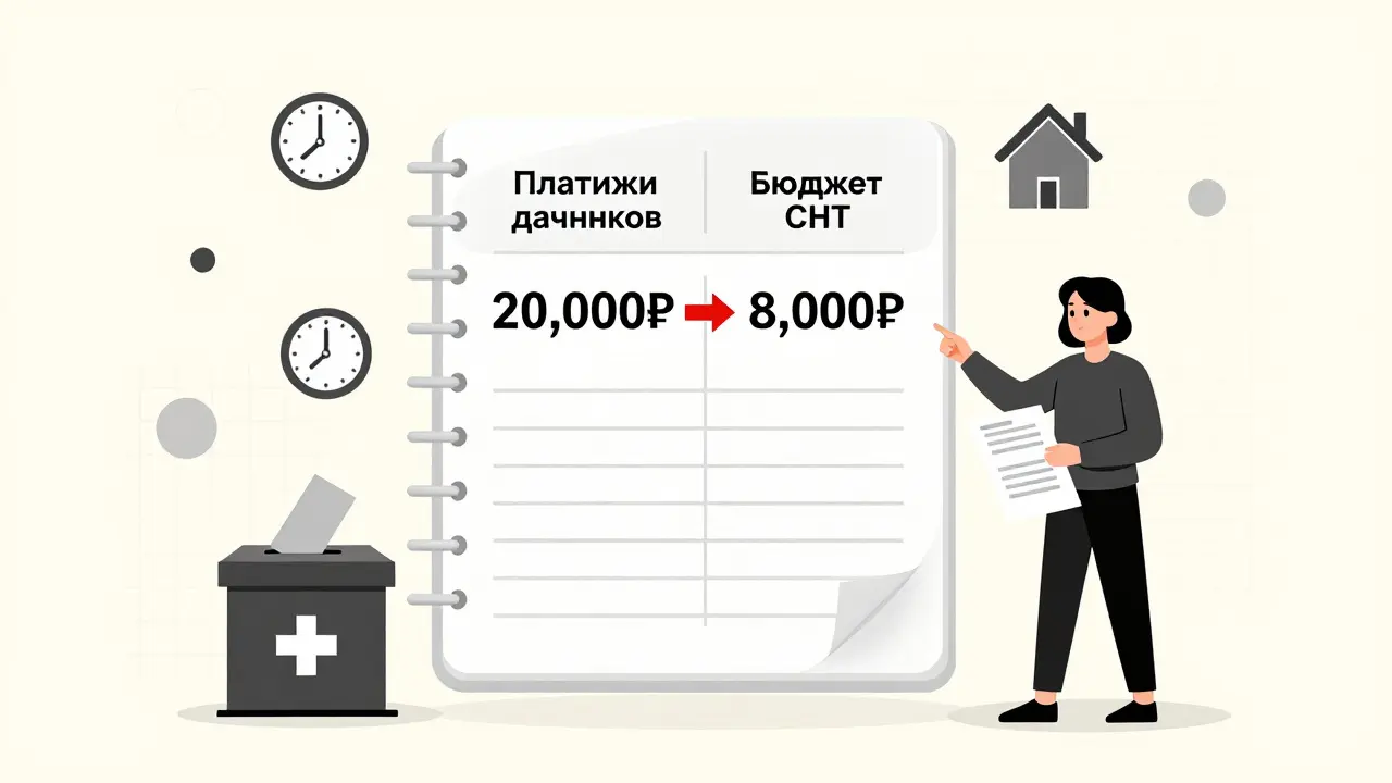 Прозрачный финансовый отчёт СНТ показывает разницу между выплатами дачников и фактическим бюджетом.