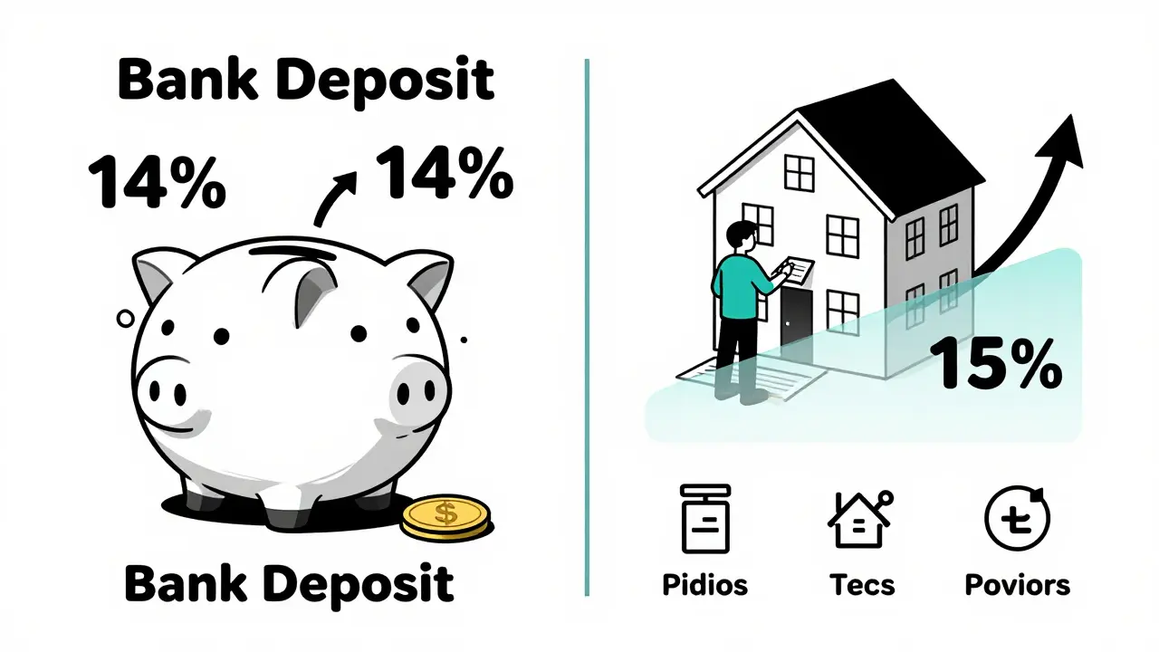 Сравнение банковского вклада и аренды квартиры: один теряет ценность, другой растет с графиком роста.