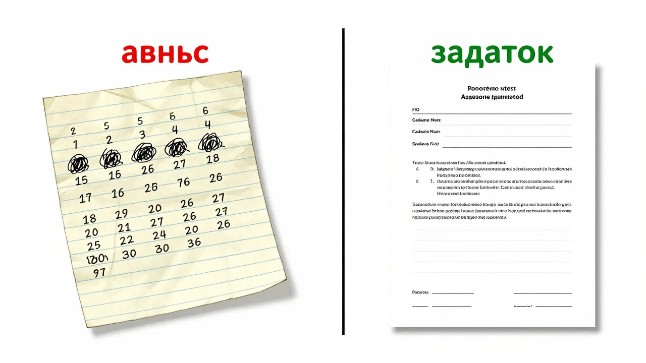 Сравнение: хаотичная запись (аванс) и четкий договор (задаток) с ключевыми данными.