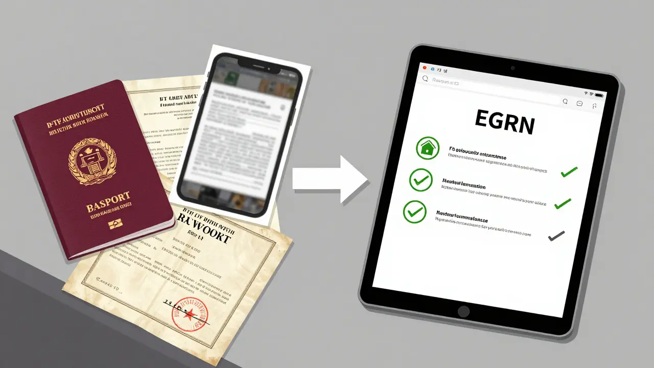 Устаревшие документы слева и современная выписка ЕГРН справа — сравнение для оценки недвижимости в 2026 году.