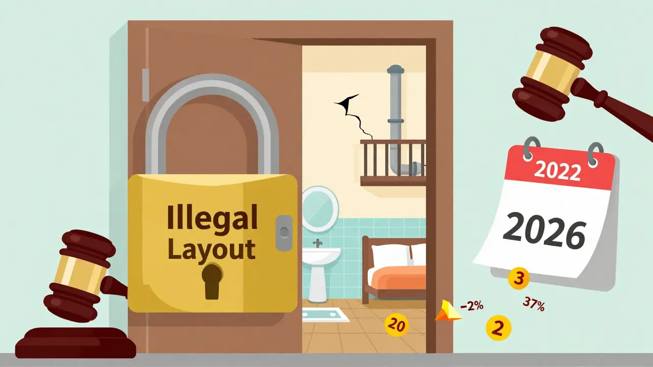 Запертая квартира с незаконными перепланировками внутри, над ней — грозящий гвоздь суда и падающие проценты.