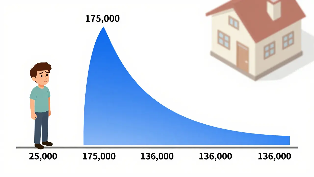 График платежей ипотеки за 25 лет: падающий дифференцированный платёж против постоянного аннуитетного