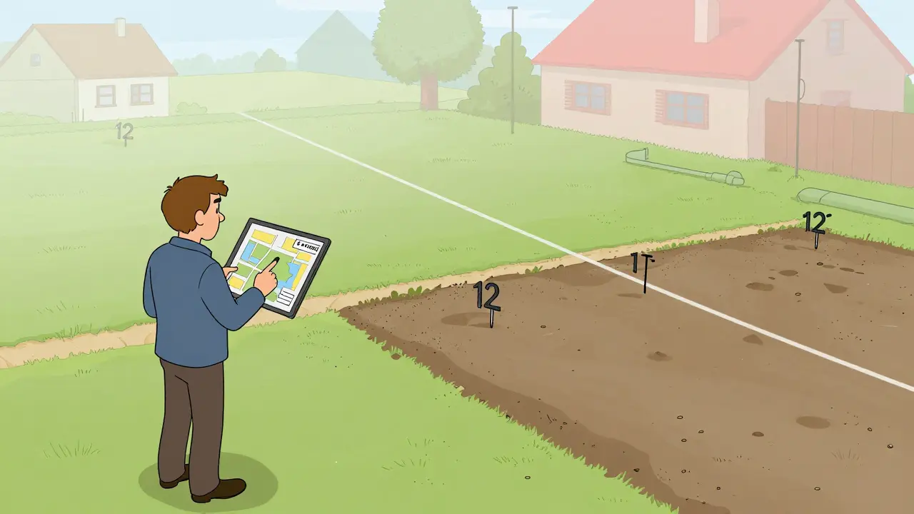 Сравнение кадастровой карты и реальных границ участка с скрытыми зонами.