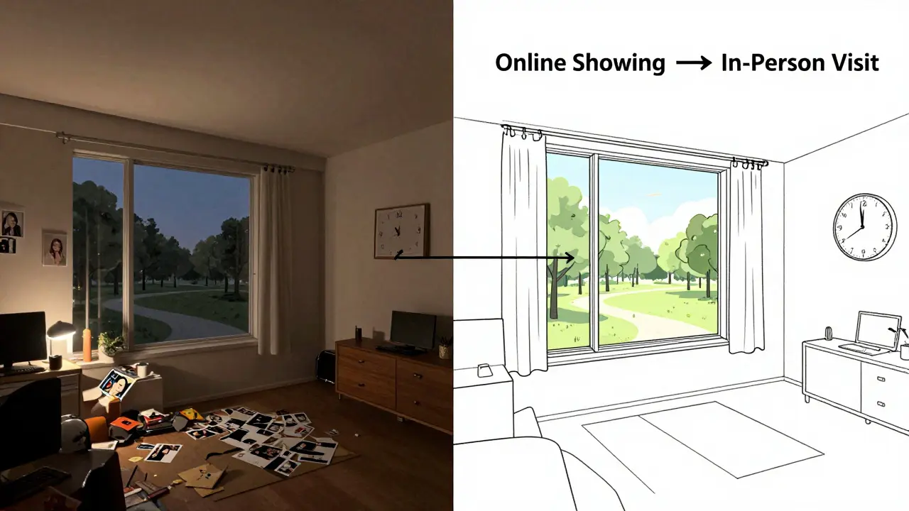 Сравнение: запущенная квартира слева и идеально подготовленная справа с акцентом на панорамное окно.