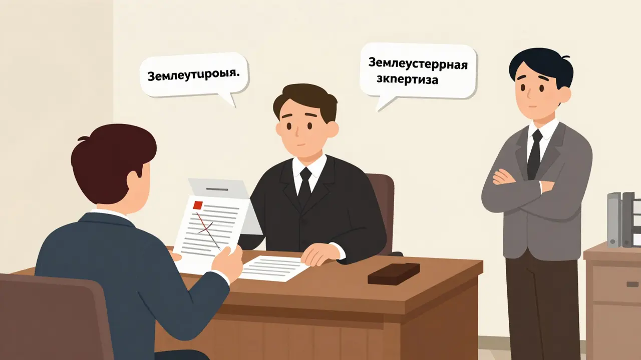 Судебное заседание по установлению сервитута с документом и картой участка.