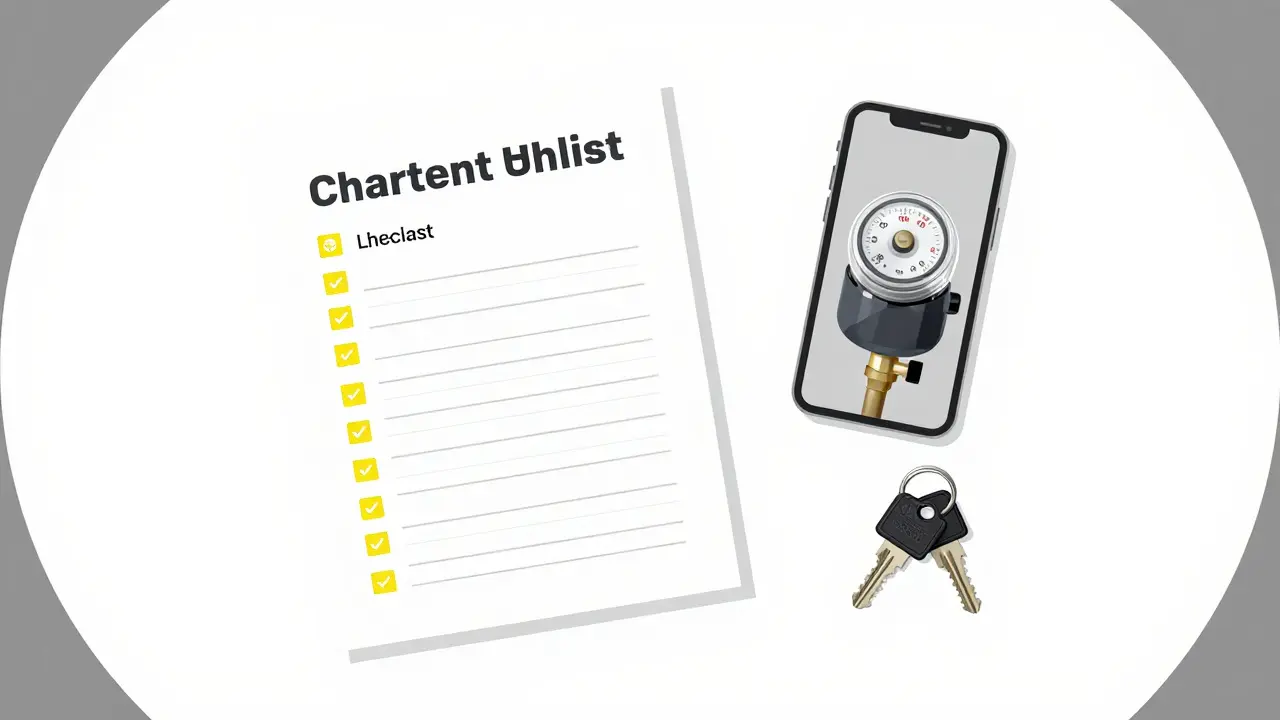 Набор документов, ключи и смартфон для фиксации состояния квартиры