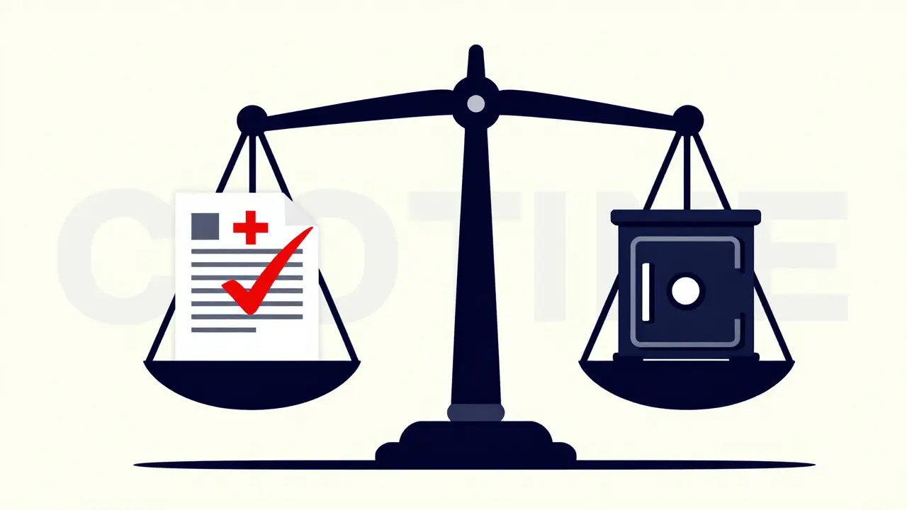 Схематичное изображение договора и банковского сейфа как символов безопасности сделки