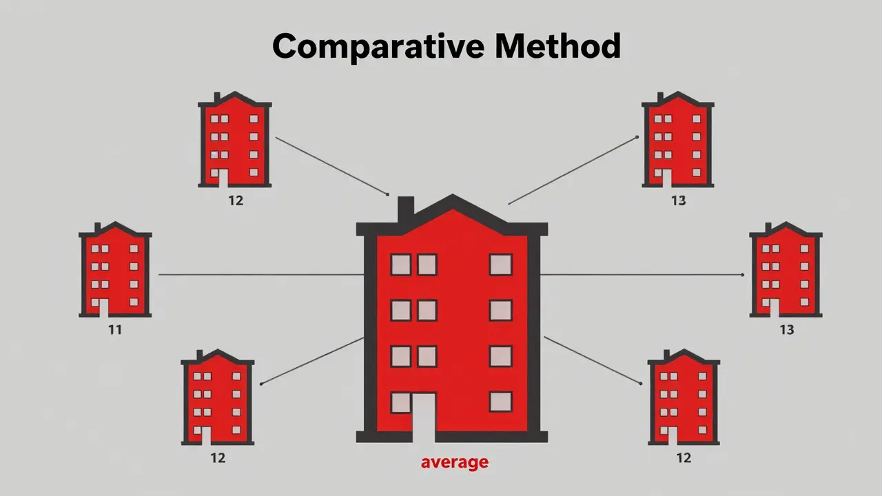 Схематичное изображение сравнительного метода оценки квартиры с несколькими аналогичными объектами.