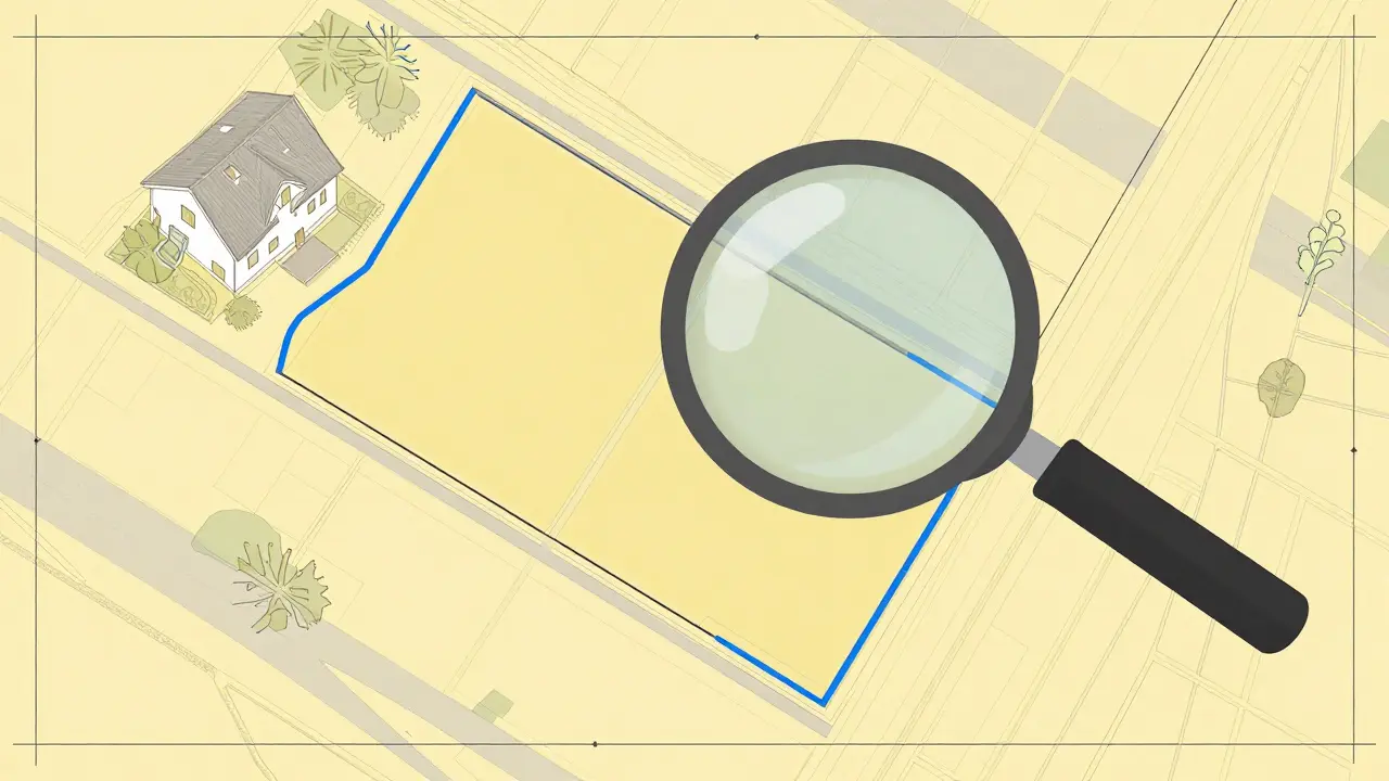 Схематичный план земельного участка с лупой, проверяющей границы