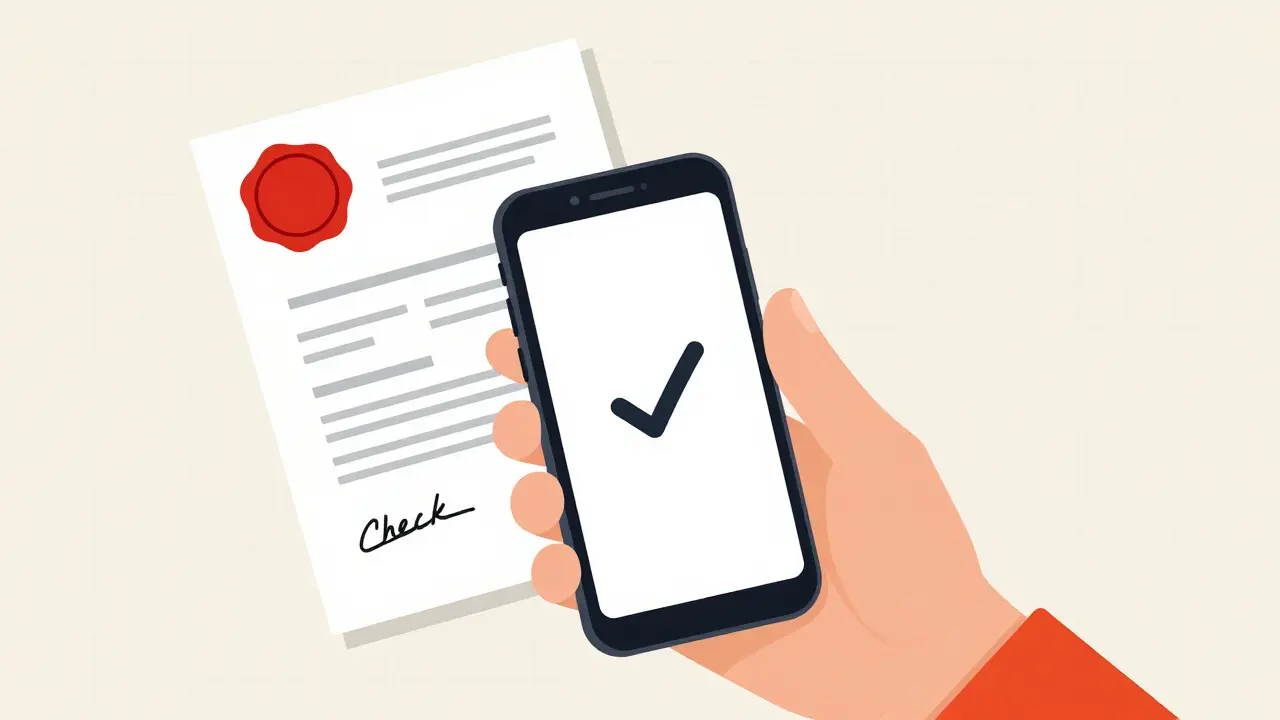 Смартфон с банковским приложением и официальная справка в минимализме