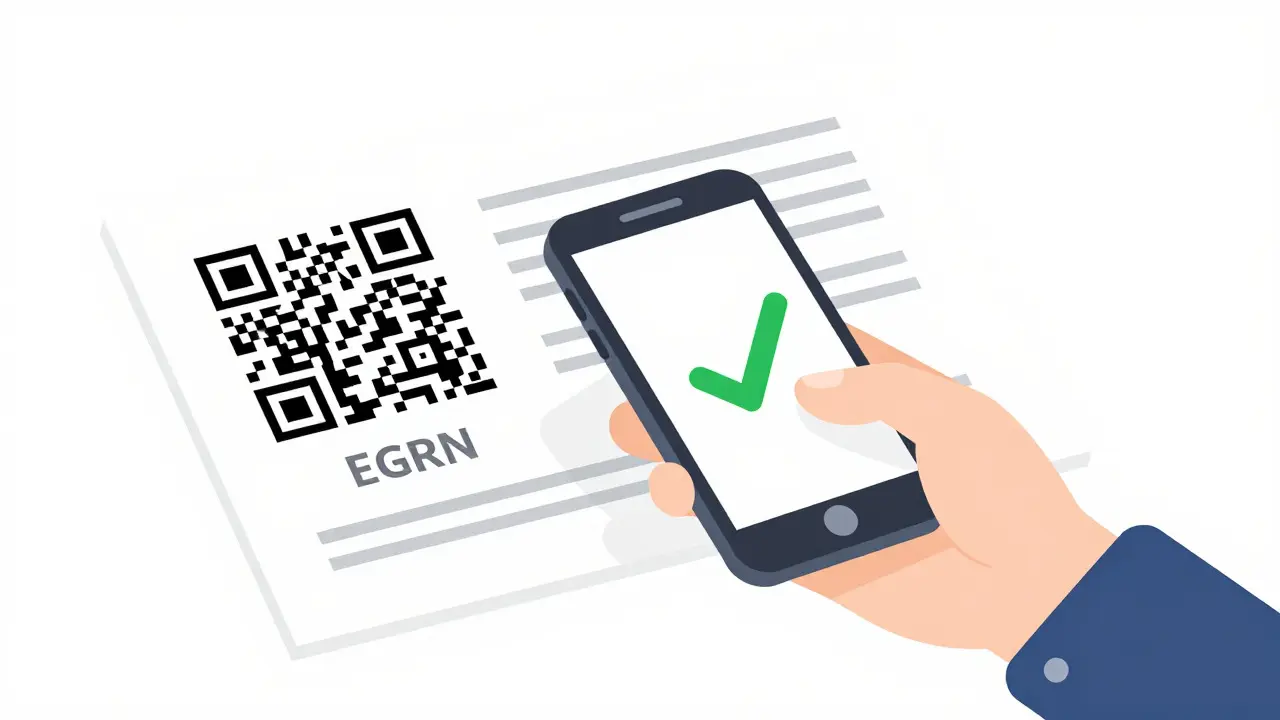 Проверка QR-кода на документе о недвижимости в плоском стиле