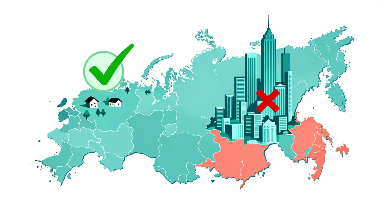 Карта России с отметками доступности вторичного жилья по ипотеке