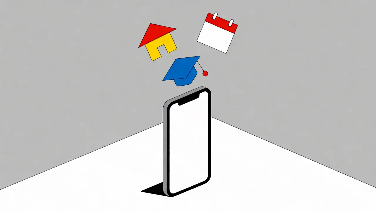 Иллюстрация использования средств через смартфон на иконки жилья и образования